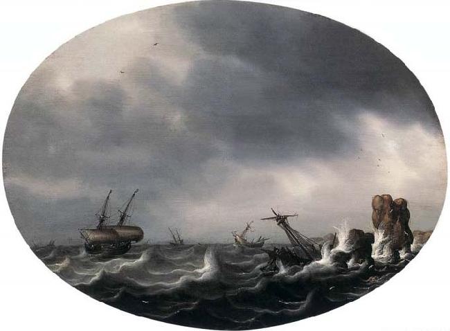 VLIEGER, Simon de Stormy Sea - Oil on wood Sweden oil painting art